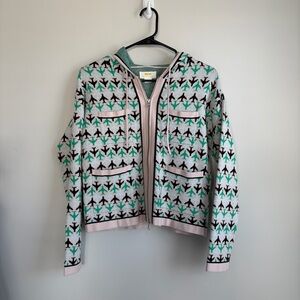 Maeve Harriet Airplane Print Zip Cardigan Sweater